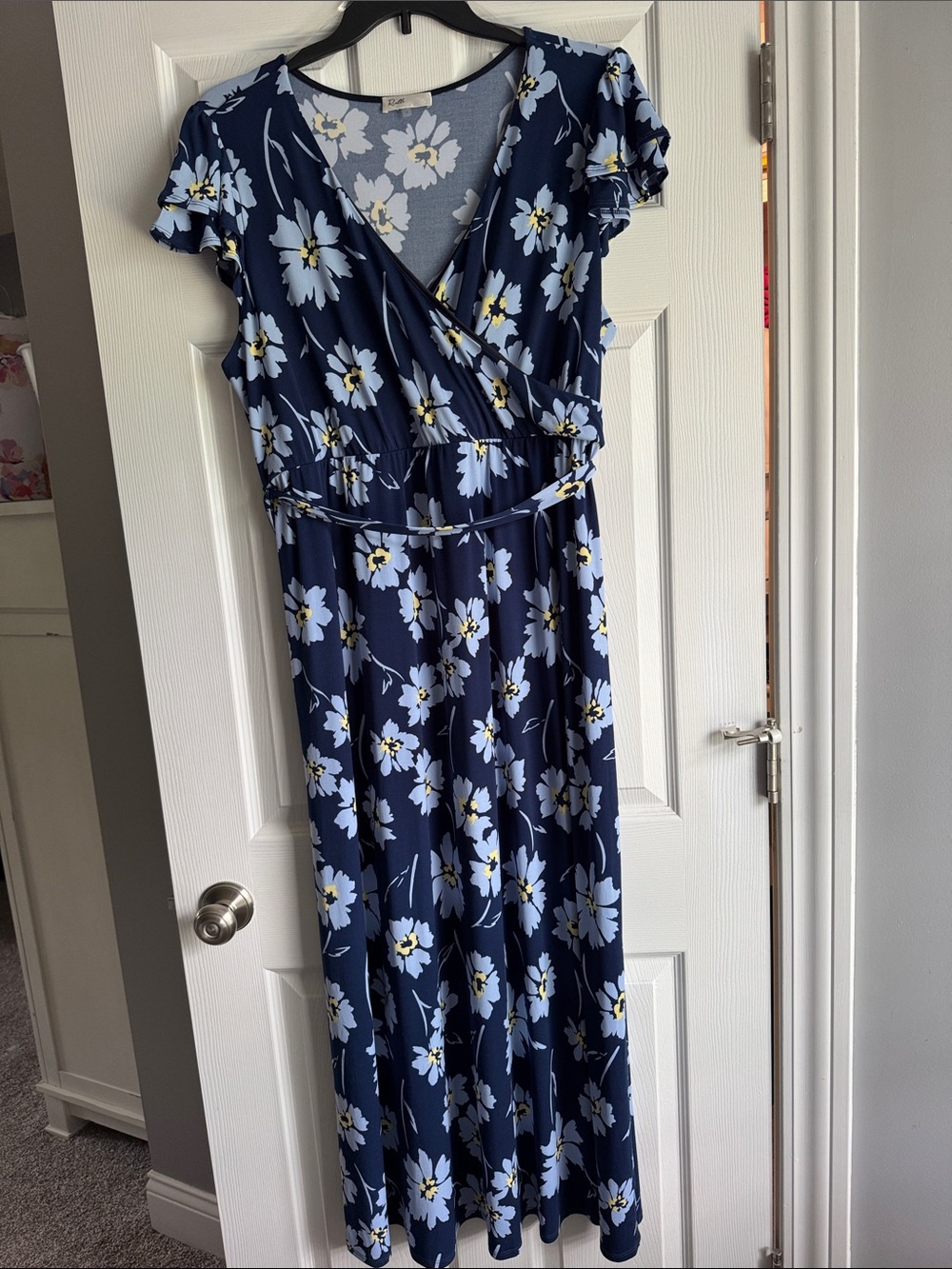 Navy Floral Wrap Maxi Dress - Light Blue Daisy Print